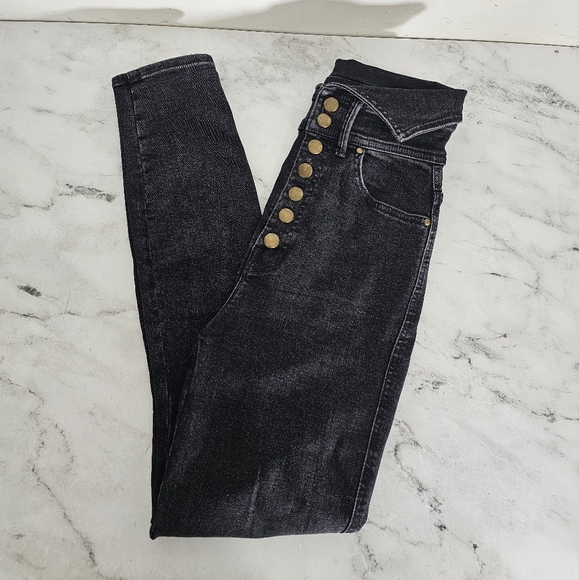 MOTHER The Swooner Exposed Snap Ankle High Rise Skinny Black Jeans 24 Preowned - Picture 3 of 11
